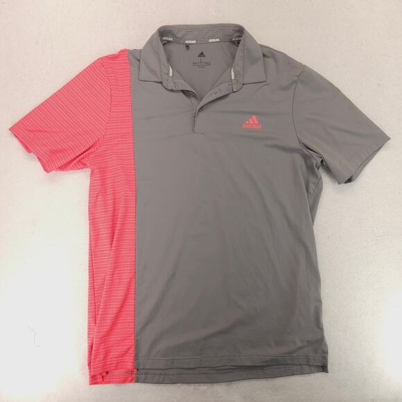 Adidas Short Sleeve Collared Polo Shirt Adult Mens Size Large L Gray Pink - Picture 2 of 9